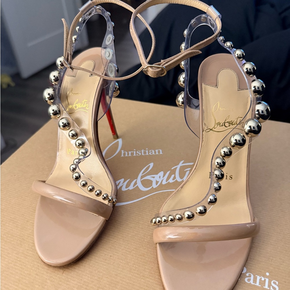 Christian Louboutin Nude Heels with Silver Beads